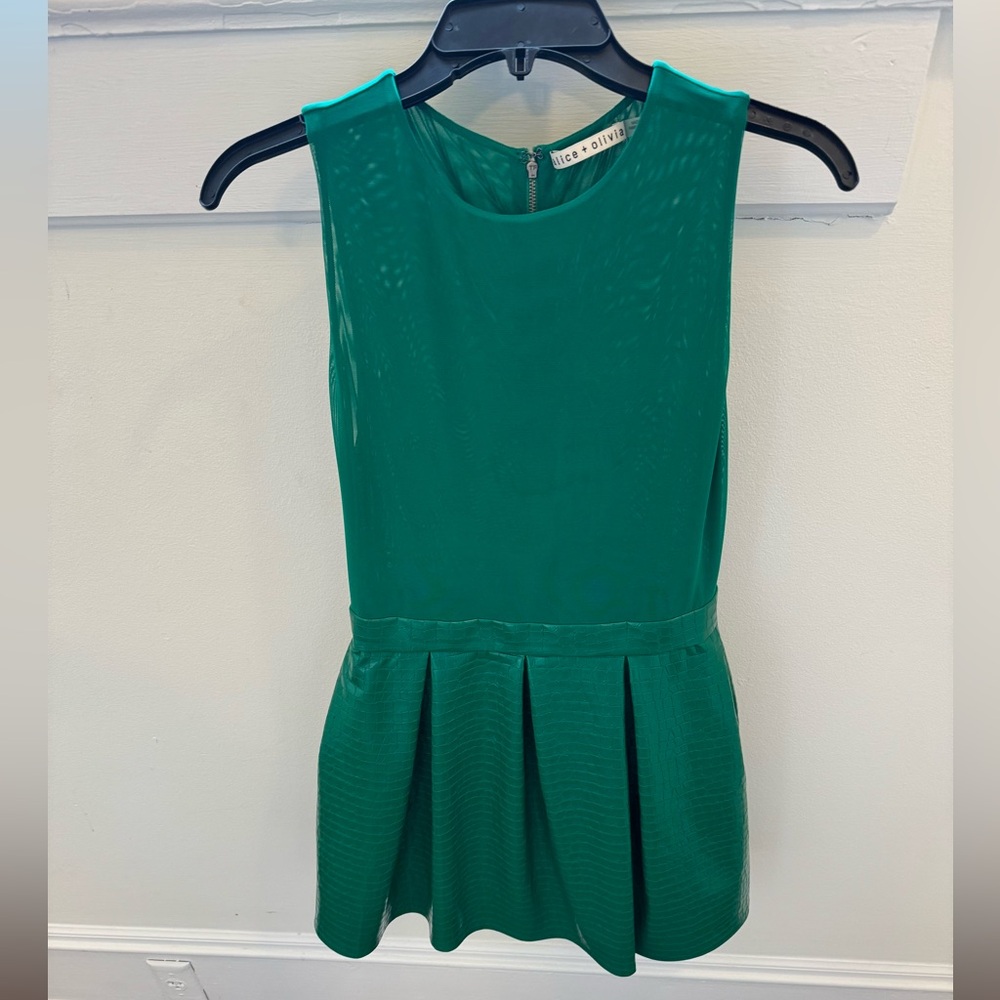 Alice and Olivia Size 6 Emerald Chara Croc Embossed mini dress
